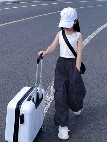 Image of Girls Cargo Pants Elastic Waist Drawstring with Pockets Pants | 6-14 years High Waist Loose fit School Hiking Casual