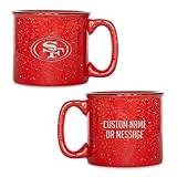 Rico Industries NFL San Francisco 49ers Personalized 12oz. Speckle Camper Coffee Mug, Deep Laser Engraved Logo, Ceramic Camping Mug with Red Body, Speckle Glaze