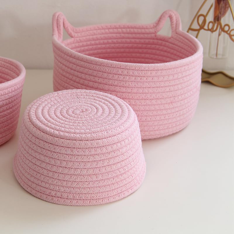 Image of Large Cat Ears Toy Organizer, Woven Cotton Rope Basket, Decorative Nursery Bins & Boxes Gift Basket Empty for Baby Pet Toy Storage