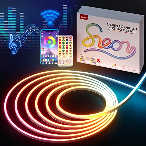 Sanben 16.4Ft Led Neon Light Strip, 5M Neon Rope Lights With App & Remote Control, Rgb Led Neon Flexible Colorful Strip Light, Ip65 Waterproof Led Rope Lights For Bedroom, Kitchen, Tv, Party #TOP24