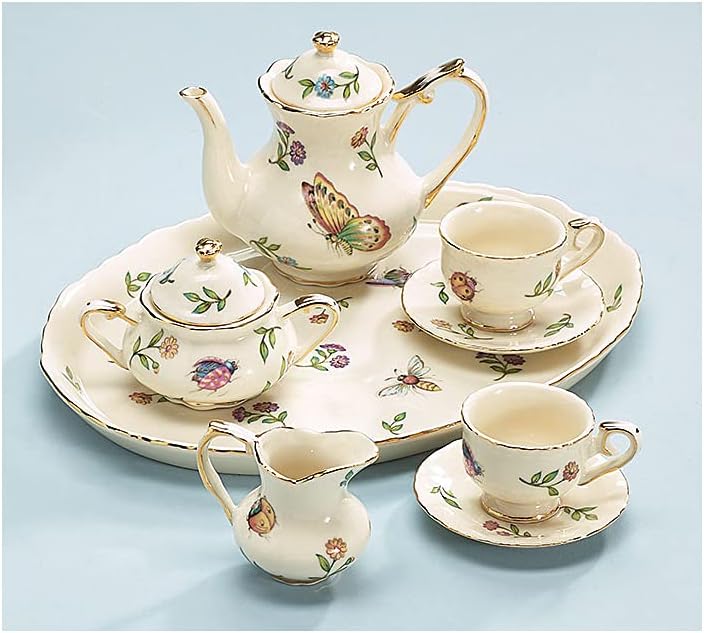 Miniature Porcelain Insect Teaset Beautiful Collectible(Pattern may Vary :Butterfly/Dragonfly/lady bugs/bees )