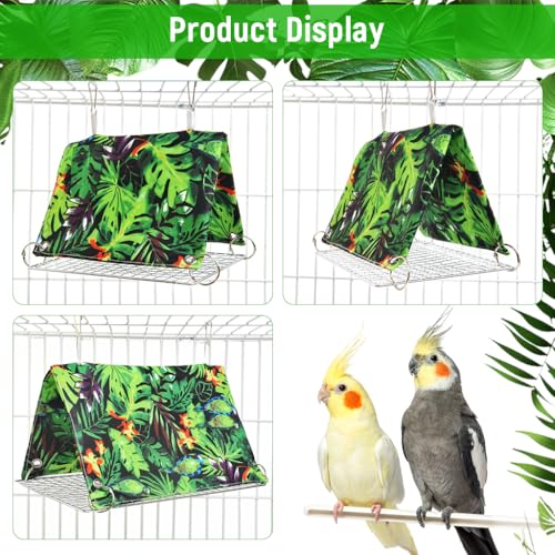 Image of Qpets Hanging Bird Hammock, Soft Bird Nest with Removable Metal Tray, Birds Nest House Shed Hut Parrot House Cozy Resting Hut for Parakeet, Cockatiel, Lovebird & Small Pets (28X18X15cm)