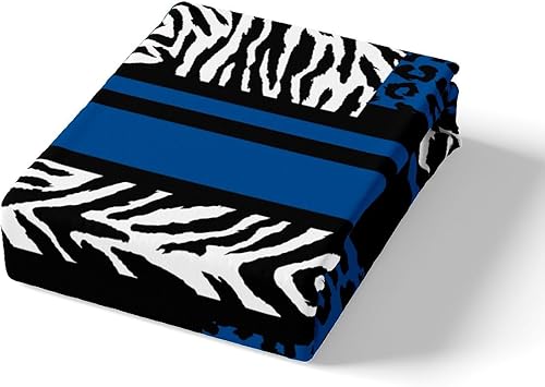 Miniatura 4 de Manfei Sábana bajera ajustable con estampado de leopardo, tamaño matrimonial, con textura de piel de cebra, color negro y blanco, decoración de