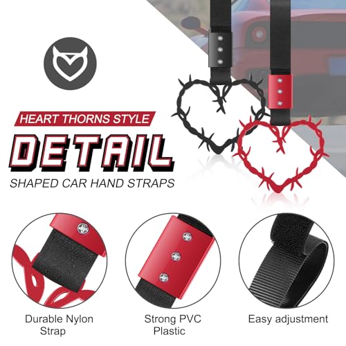 Image of Fabbay 2 Pieces Heart Handle Keychains Car Accessory Heart Hand Strap Drift Charm for Car Interior Exterior Decoration(Red and Black,Thorns Style)