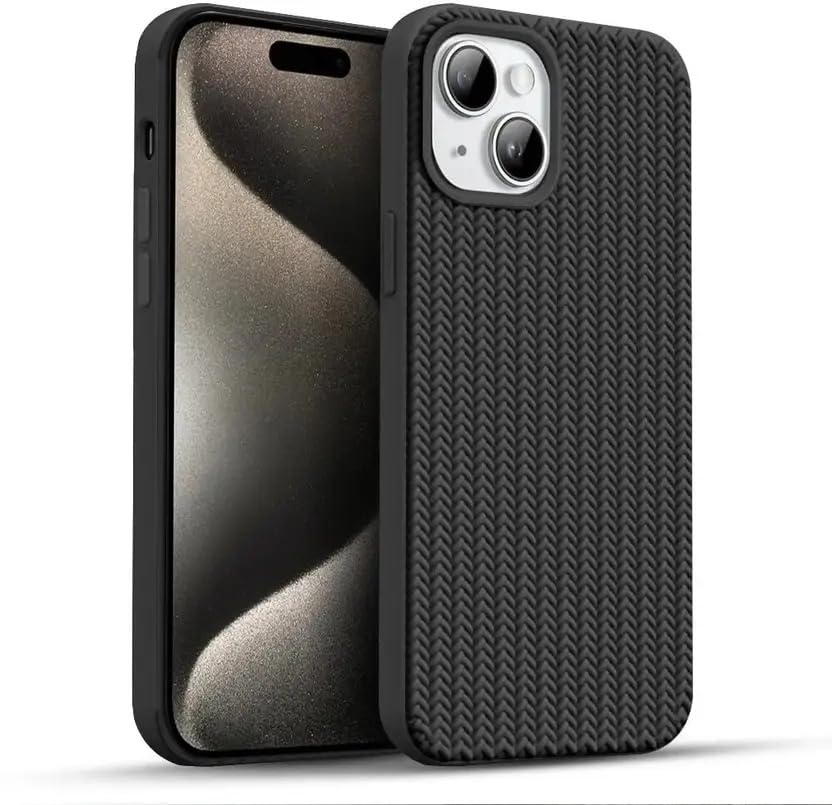 Image of Compatible with iPhone 15 Plus | Premium Textured Microfiber Candy Protective Case | Shock-Absorbing Back Cover with Enhanced Camera Guard (Black)