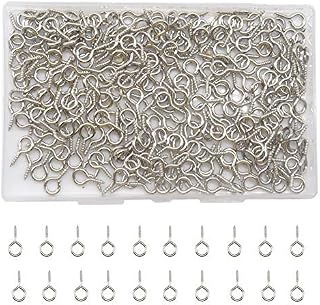CEEYSEE 300 Pcs Small Eye Screws 8 x 17mm Mini Screw Eye Pin Peg Self Tapping Screws Hooks Ring for Arts Crafts Projects (YJY1)
