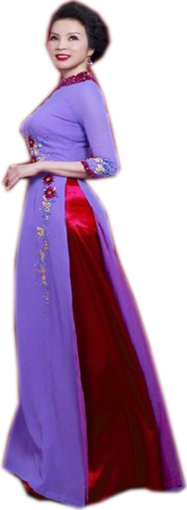 Udesignwecustomize Vietnamese Dress Ao Dai Embroidery Chiffon Lilac