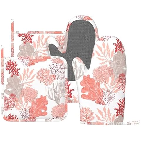 DONMYER Coastal Coral Oven Mitts Set Cover