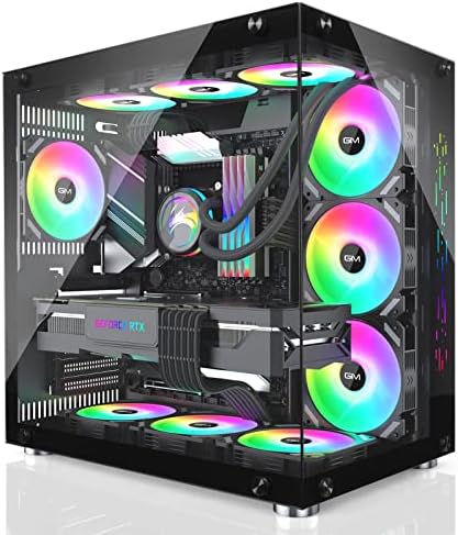 GIM ATX Mid-Tower PC Case Black 10 Pre-Installed 120mm RGB Fans Gaming PC Case 2 Tempered Glass Panels Gaming Style Windows Computer & Desktop Case USB 3.0 I/O Port, Water-Cooling Ready (Black)