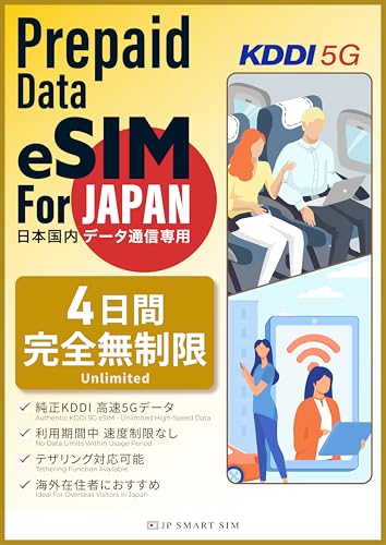 yKDDI 5Gz4 S vyCheSIM {p f[^ʐMp simt[[ _sv ȒPݒ ST|[g { όs ꎞA o UNLIMITED 5G eSIM Japan Prepaid Unlimite