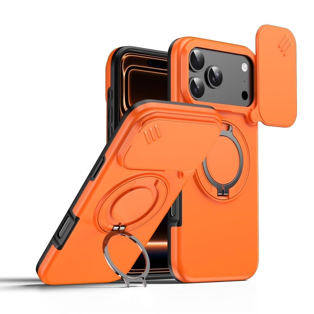 Coque iPhone 16 Pro orange rigide silicone bague support antichoc - 8