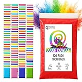 Color Powder Packets by Chameleon Colors - 120 Individual Assorted Holi Powder Bags. 100 Grams Each - 10 Color Variety.