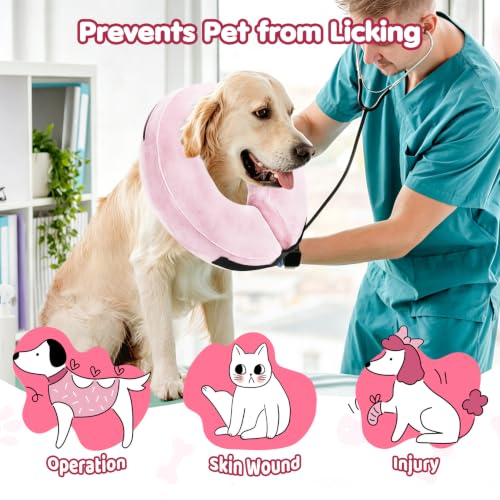 Image of Grand Line Inflatable Dog Cone Collar, Soft Pet Recovery After Surgery (XL) | Does Not Block Vision | Protective Pet Neck Cone Alternative for Small, Medium, Large Dogs & Cats | Solid Pink