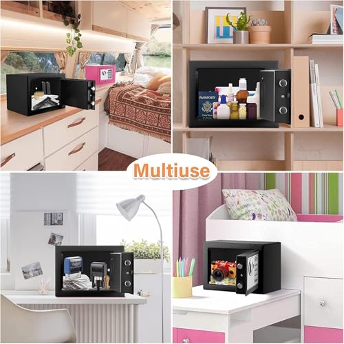 Mini Safe Tresor für Zuhause, Digitaler Tresor mit Ersatzschlüssel, Abnehmbarem Regal und Alarmanlage, Wandtresor mit Zahlenschloss für Bargeld Wichtiger Dokumente