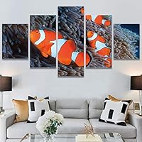 SIGNWIN 5 Panel Canvas Wall Art Modern Art Dramatic Fish Jellyfish Marine Life Multicolor Nautical Photography for Home Decorations Ready to Hang - 60