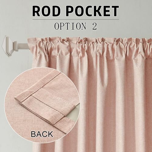 DUALIFE Baby Pink Linen Blackout Curtains 132 Inch Length 2 Panels Set for Living Room Bedroom Back Tab Thermal Insulated 100% Black Out Linen Drapes 11 ft Window Curtains 132 Inches Long - Image 5