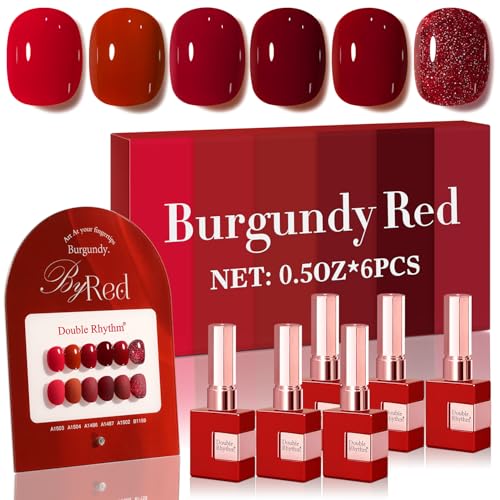 Double Rhythm 6 Pcs Gel Polish Set Burgundy