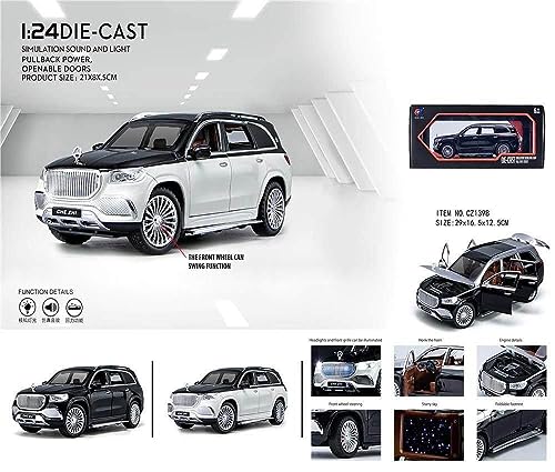 Image of WORSHIPER Die-Cast Zinc Alloy 1:24 Scale Mrcedes Benz Gls600 Maybach Car Model Large with 6 Openable Doors,Lights & Music Alloy Pull Back Toy Car for Kids, Cars(Gls600), Multicolor