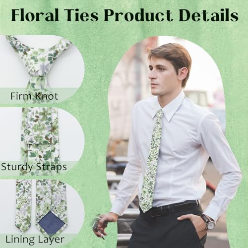 Image of Floral Ties for Men 2.56'' Men's Skinny Tie Mens Cotton Necktie for Groom Groomsmen Shirt Tuxedo Wedding Party Dance Business