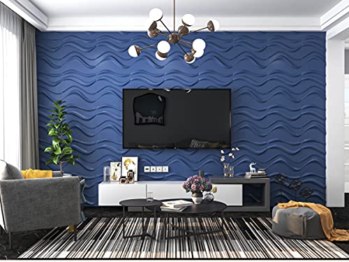 Image of Art3d Navy Blue 3D Wall Panel PVC Slim Wave Covers 32 Sqft, for Interior Wall Decor in Living Room,Bedroom,Lobby,Office,Shopping Mall