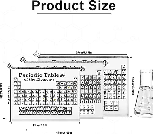 Tabela periódica com elementos reais dentro, exibição de tabela periódica acrílica de 7 x 5 x 1 pole
