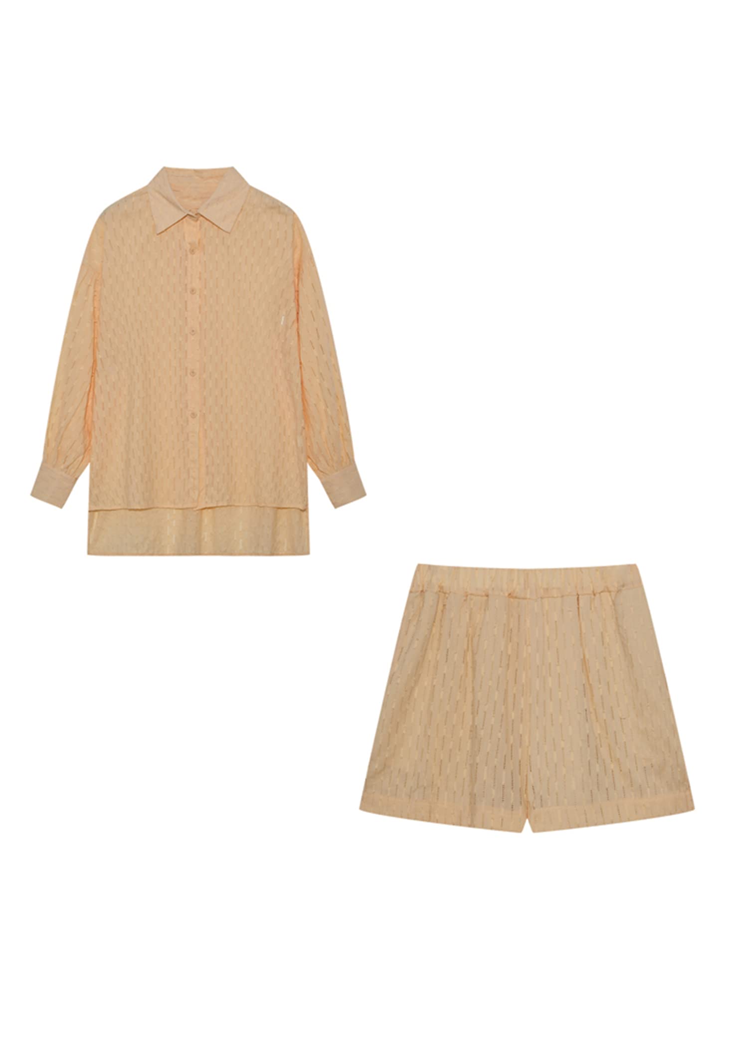 OMZIN Ensemble 2 Pièces Décontracté Pour Femmes Chemise À Manches Longues Boutonnées Et Short À Poches Latérales Sweatsuit