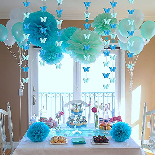 Image of 5 Pieces 3D Blue Butterfly Paper Garland Hanging Decorative Banner for Home Ceiling Decor Birthday Party Baby Shower Wedding Theme Showcase Decoration Supplies Total 393 Inch Length