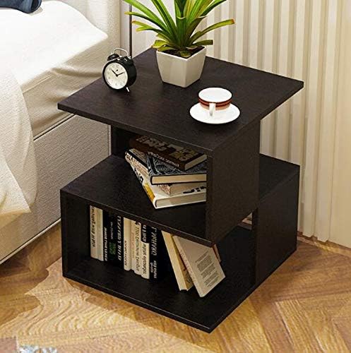 Creative Sofa Side Table Bedside Table End Side Coffee Table with Storage Shelf Living Room Bedroom Furniture(Black)