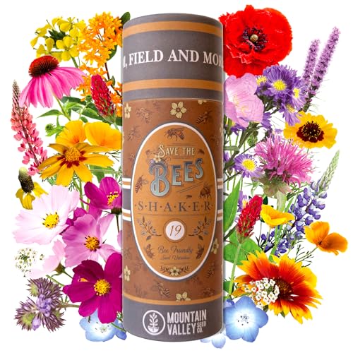 Save the Bees Wildflower Seed Shaker - ~100,000+ Wild Flower Seeds for Planting - Beautiful Easy to Sow Seed Shaker - 19 Varieties to Attract Bees & Other Pollinators - 3 oz. of Seed Covers ~370 sq ft