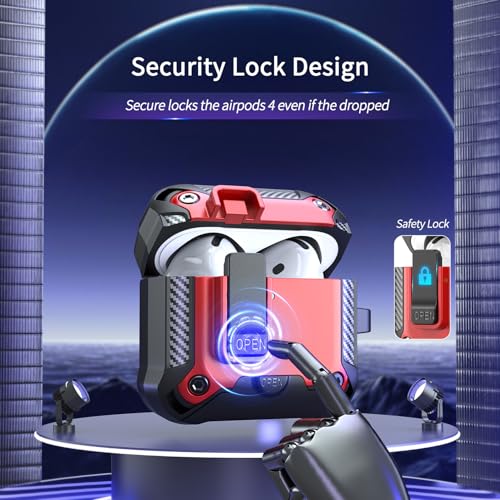 Image of Olytop for Airpods 4 Case with Phone Stand&Lock Clip, Rugged Apple Airpods 4th Generation Cover 2024 Men Women, Armor Shockproof iPod 4 Gen Protective Hard Shell with Carabiner&Cleaner kit, Black /Red