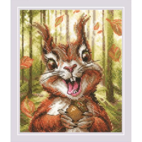 Image of RIOLIS - Nutty Delight 2302, Cross Stitch Kits 6 inchx7 inch, Animals Cross Stitch Kits for Beginners & Advanced, Crossstitching Kit Adult, Nature Embroidery Counted Stitching Kit