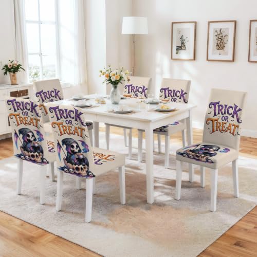 Image of Halloween Dining Chair Covers Set of 4, Trick or Treat