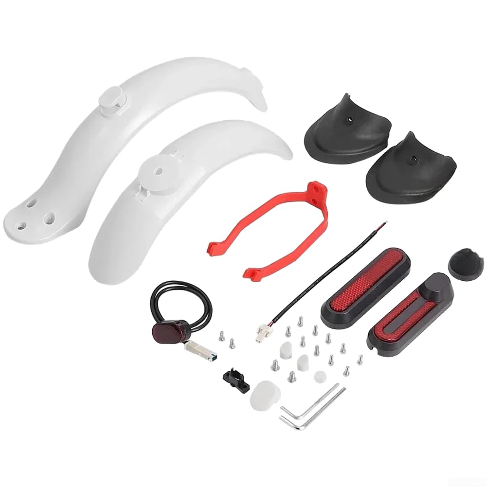 Bordfly Mudguard and Rear Light Holder Set Made of Wear-resistant ABS for Xiaomi M365/Pro Electric Scooter (White and Red Set)