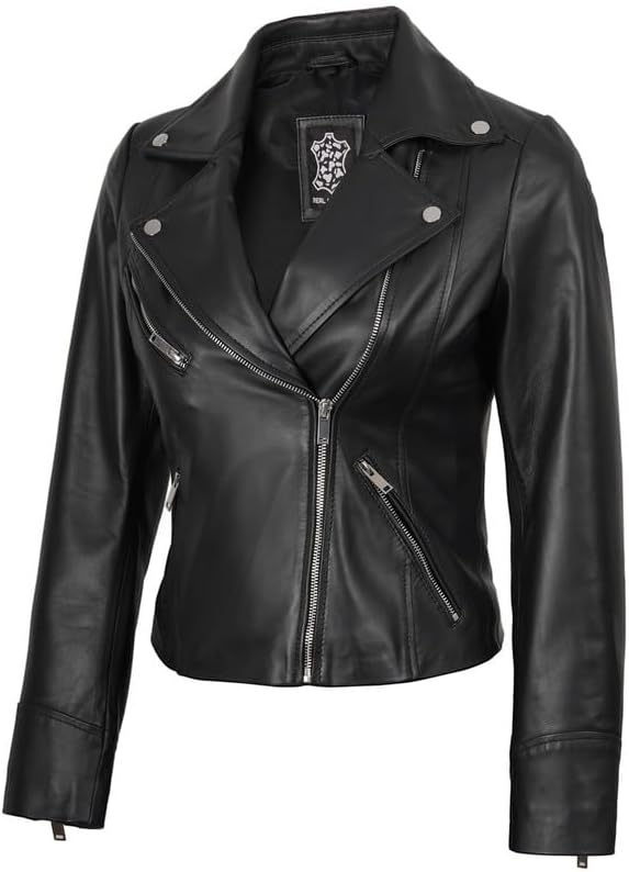 Blingsoul Womens Real Leather Jacket - Asymmetrical Leather Jackets for Women