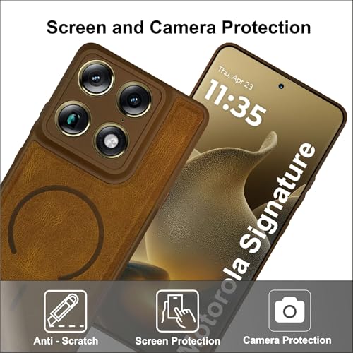 Image of SBMS Back Cover for Motorola Signature | Ultra Slim Soft Rubberised Hard Case | Oil Feel Soft Leather Back | Mag-Safe Design (Mag-Safe Not Support) | Camera Protection Case for Moto Signature (Brown)