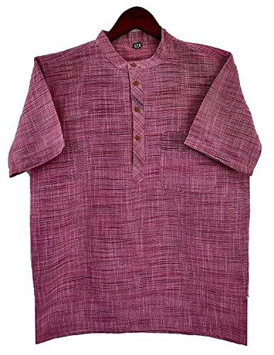 Image of Traditional Half Sleeve Ethnic Casual for Festivals /Functions Short Sleeve Men Kurta Cotton Blend Fabric