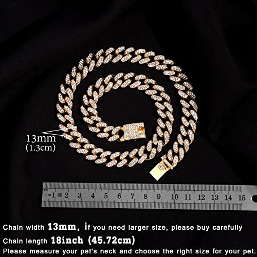 Image of Cuban Link Dog Collar Gold Silver Color Metal Dog Chain Collar Cuban Diamond Chain Pet Collars for Dogs Cats Jewelry 8 /10 /14 /16 /18 /20 /24 /28 Inch (18inch, Gold)