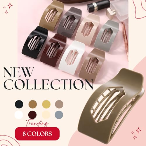 Image of 8 Pack Flat Hair Clips for Women - Glossy Neutral No-Slip Flat Claw Clips for Thick & Thin Hair, Large Strong Hold Square Rectangle Hair Accessories for Work & Stylish Fall Outfits