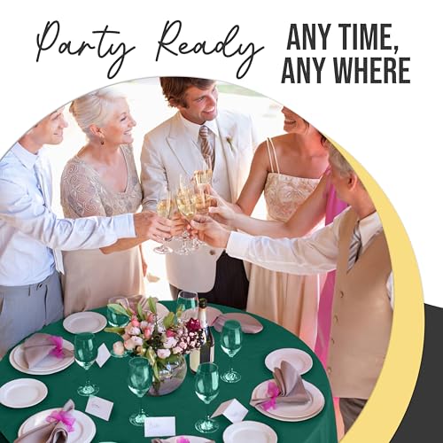 Image of Exquisite 66% Thicker Premium Dark Green Round Tablecloth 0.5 Mil 24 Pack Plastic Table Cloth Disposable 84 Inch Round Plastic Tablecloth Won't Tear Easily Like Cheap Thin Brands