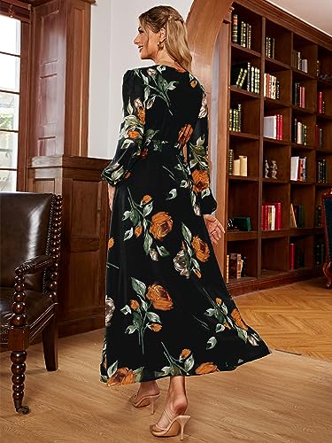 Image of Simplee Women's Boho Floral Maxi Dress Flowy Casual V Neck Short Sleeve Wedding Guest Holiday Beach Long Dress