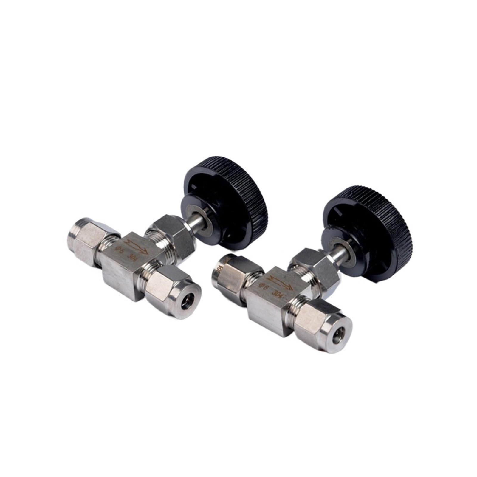 Válvula de aguja de acero inoxidable 304 para regulación de caudal en tubos con compresión de 8mm