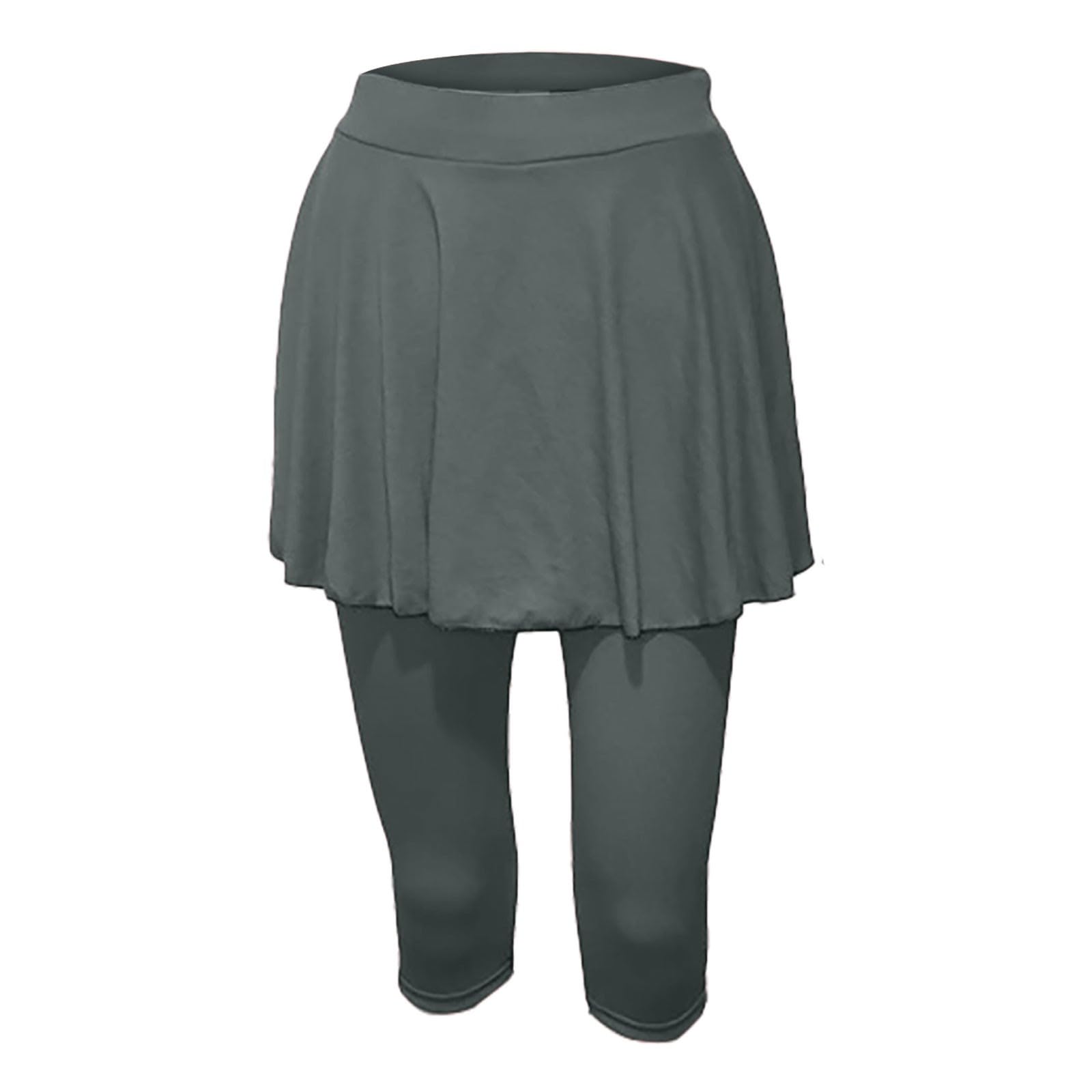 Skort sportivo da donna Skort da corsa a vita alta leggings con gonna gonne da tennis gonna da hockey aderente capris allenamento palestra 3/4 pantaloni da yoga, Grigio scuro, L