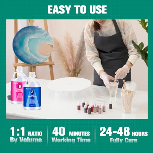 Image of Teexpert Epoxy Resin Crystal Clear: 1 Gallon Epoxy Resin Kit Casting Resin Non Toxic High Gloss for Casting Coating Art DIY Craft Jewelry Wood Table - 2 Part(64oz Resin and 64oz Hardener)