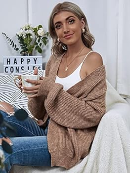 SheIn Women's Long Sleeve Open Front Knit Cardigan Sweater Drop