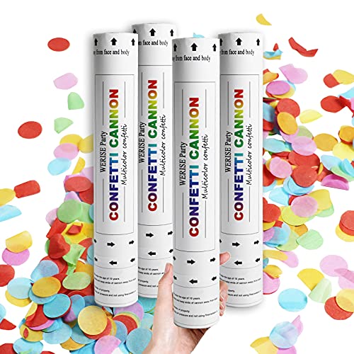 WERISE Multilcolor Confetti Cannon Biodegradable Wedding Dot Confetti Mix Party Decorations Party Popper - 4 Pack 12 inch