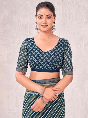 Image of SIRIL Women's Georgette Printed Saree with Unstitched Blouse Piece