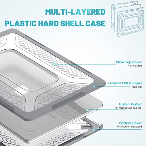 Image of ProElite Case for MacBook Air 13.6 inch 2022 2023 2024 2025 Release M5 /M4 /M3 A3113 M2 A2681 with Touch ID,Heavy Duty Honeycomb Hard Shell with Slim TPU Bumper and Fold Kickstand, Grey