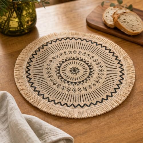 Boho Linen Round Christmas Placemats Set of 4 with Tassel for Xmax Gifts - image 4