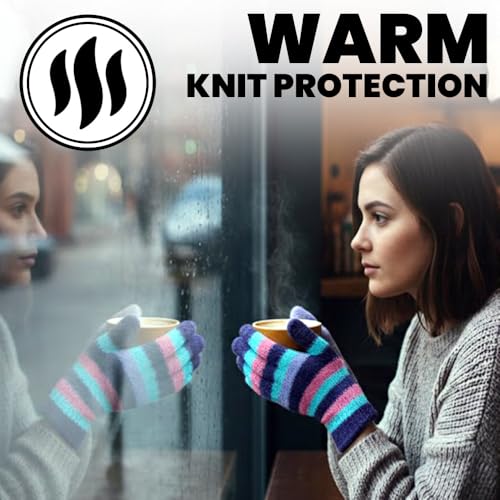 Image of Yacht & Smith 12 Pairs of Winter Gloves Mens Womens and Kids - Thermal Knit Stretchy Fuzzy Bulk Glove Colors