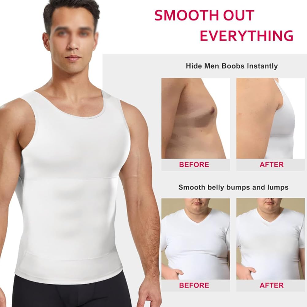 Herren Kompressionsshirt Shapewear Abnehmen Body Shaper Weste Gewichtsverlust Tanktops(Weiß-Mittel